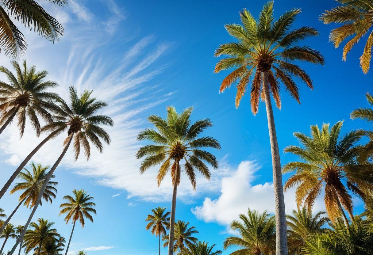 A serene landscape of Florida featuring palm trees and a clear blue sky, overlaid with a transparent layer featuring a magnifying glass examining insurance documents. In the background, a diverse group of people discussing claims and assessments, embodying collaboration and expertise. This composition captures the essence of navigating insurance in Florida. super-realistic. vibrant colors. white background.