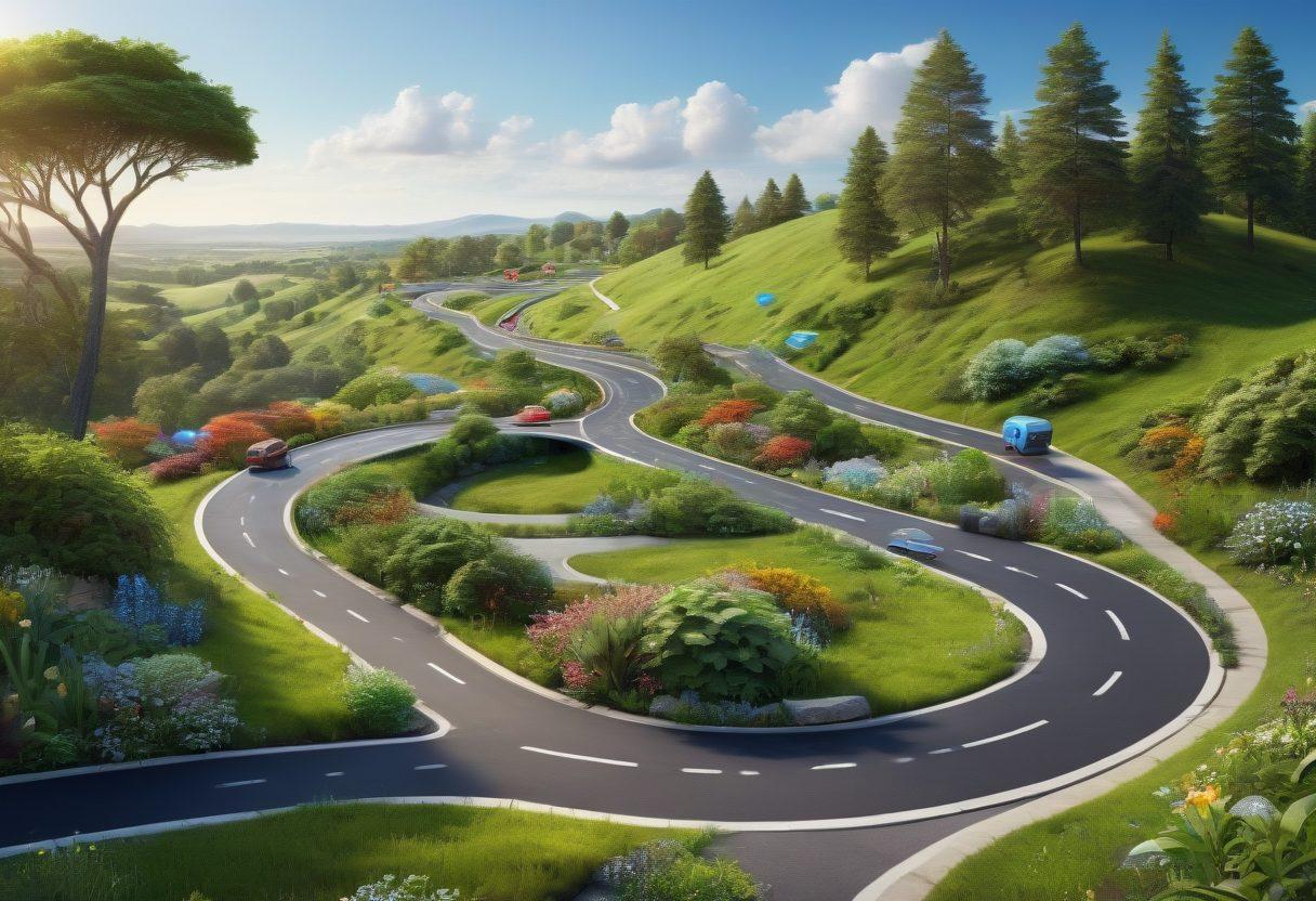 A detailed roadmap winding through a landscape of insurance symbols like shields and paperwork, with various paths labeled as 'Plans,' 'Providers,' and 'Premiums.' The road features colorful signs indicating different insurance options, surrounded by lush greenery and clear skies, evoking a sense of guidance and clarity. super-realistic. vibrant colors. 3D.